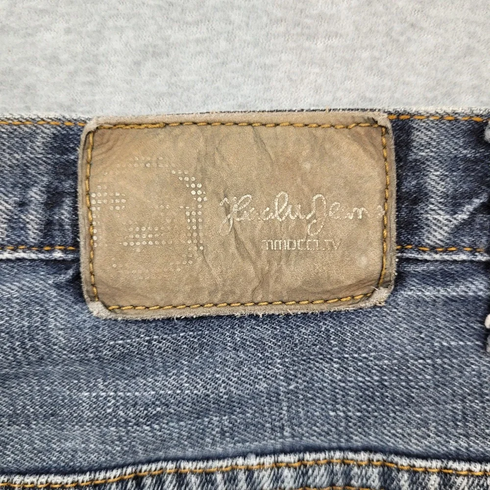 Y2K Jean Shorts Mens 42 Blue Embroidered Baggy Skater Hip Hop Denim